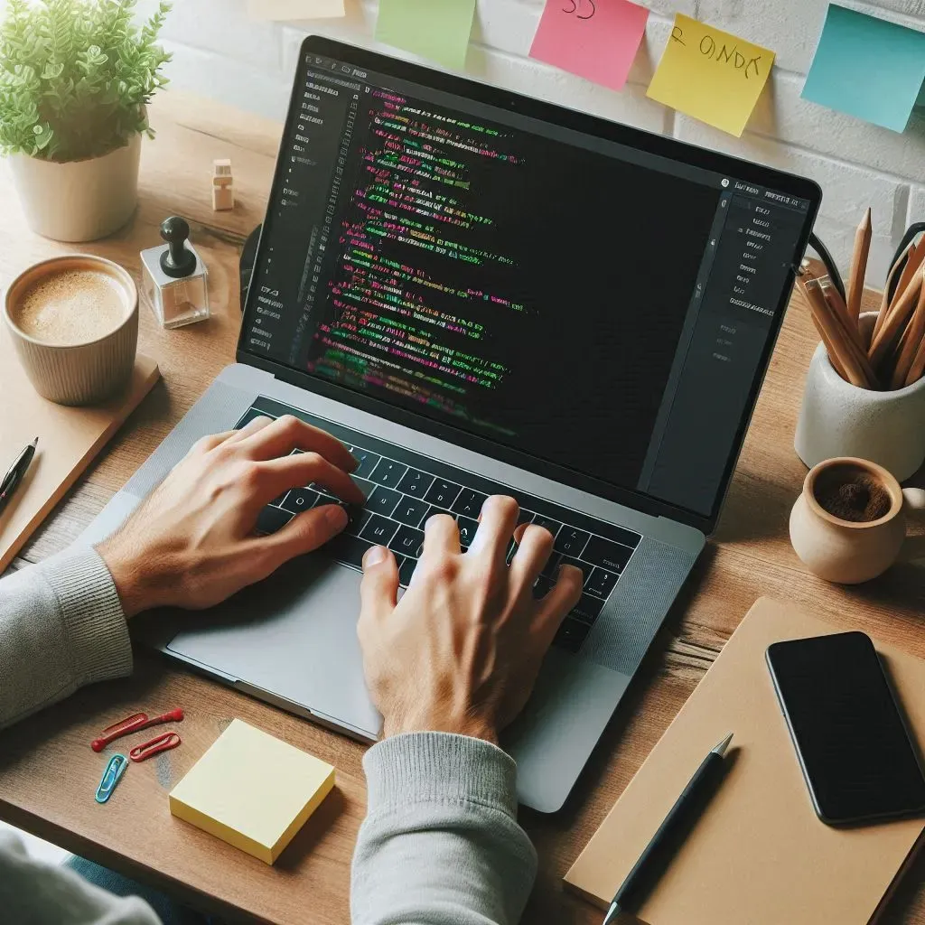 Person writing code on a laptop